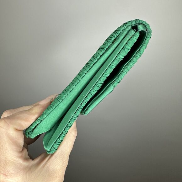 Vintage 50s Walborg Green Satin Evening Clutch with Gold Embellishment Handmade - Picture 6 of 11